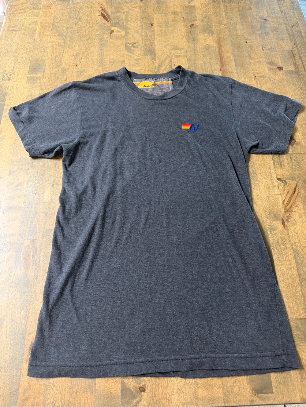 Aviator Nation Charcoal Short Sleeve Tee with Rainbow Embroidered Logo size S